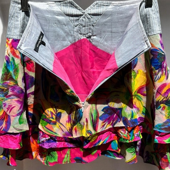 🌻Nanette Lepore Colorful Floral Silk Flutter Mini Skirt Size 2 - Picture 7 of 10